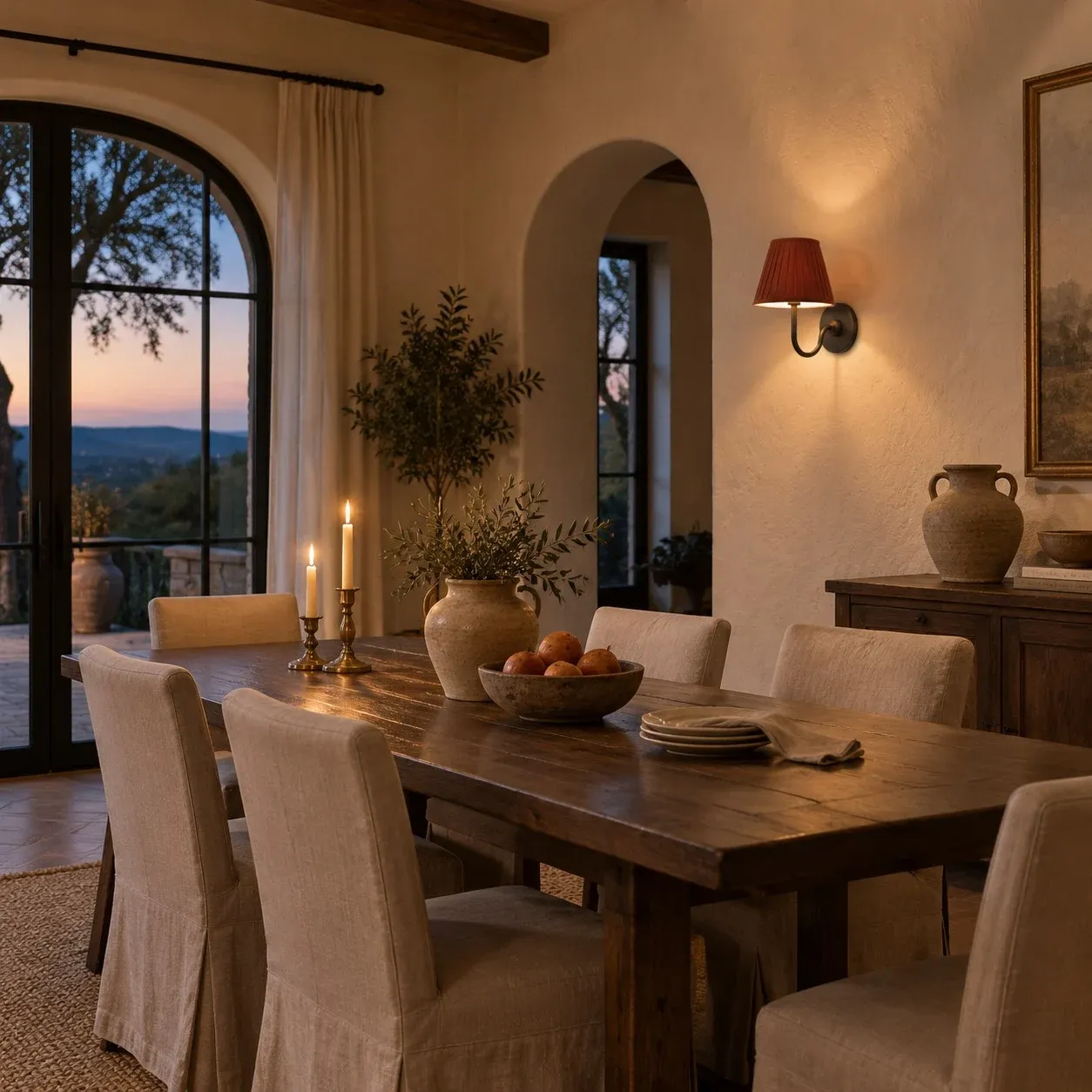 Fabric wall sconce in a living room with a fireplace