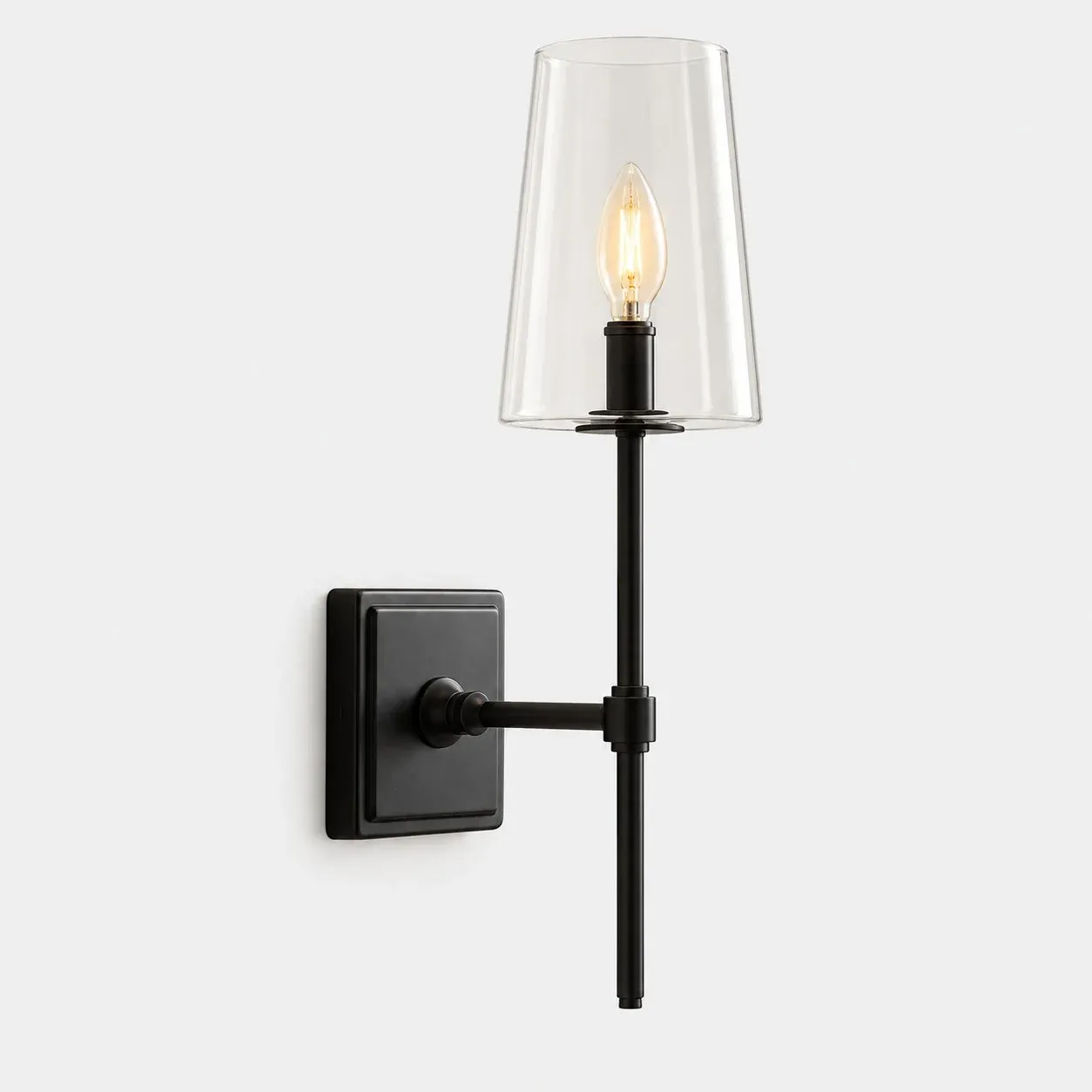 Black clear glass wall sconce, 1 head