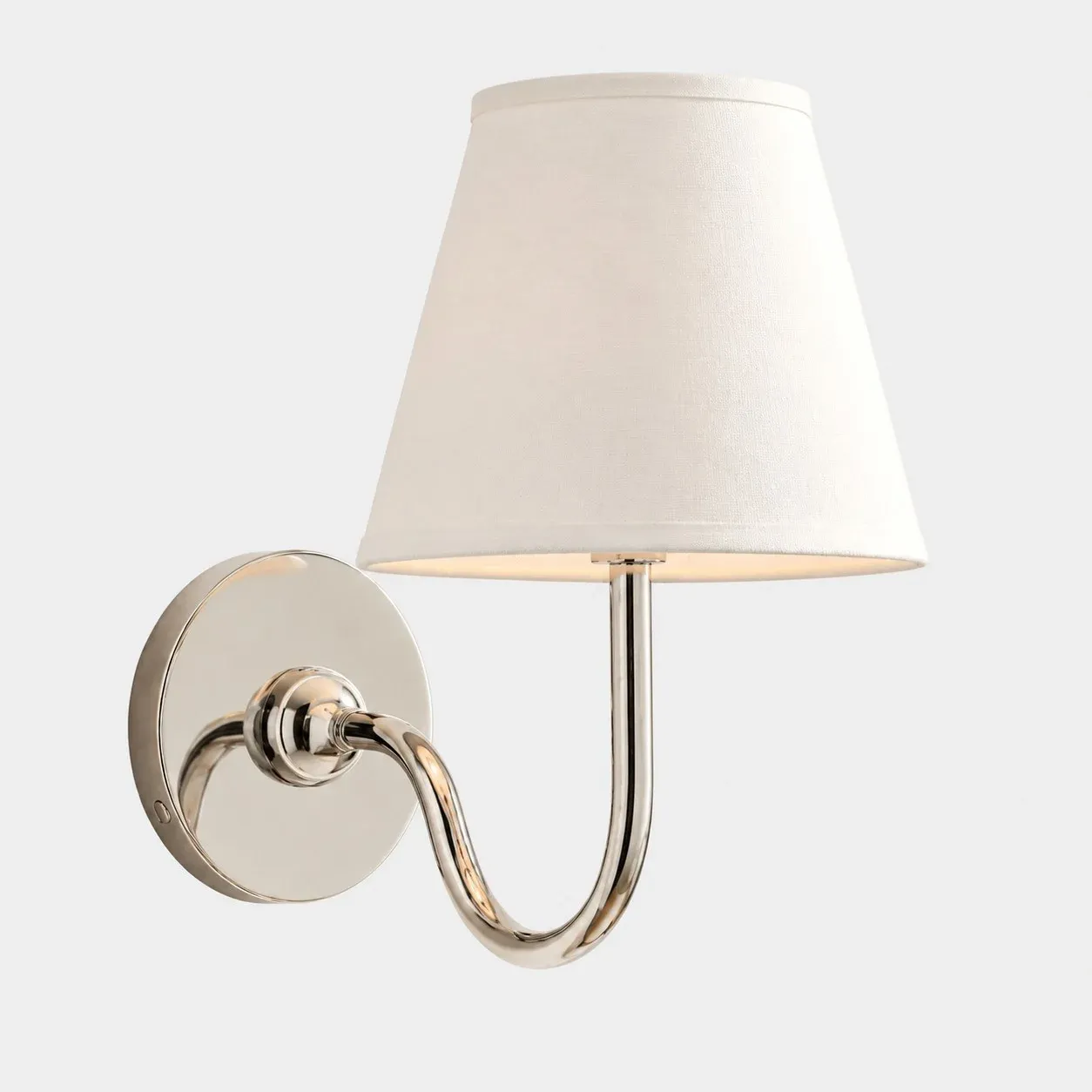 One-head chrome wall sconce with a beige fabric shade