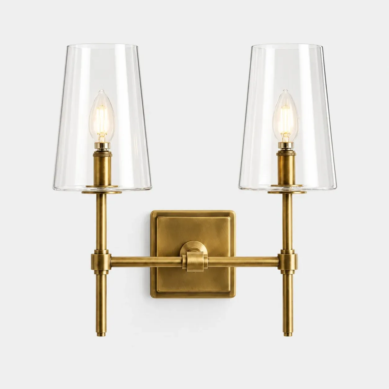 2 Heads brass clear glass wall sconce