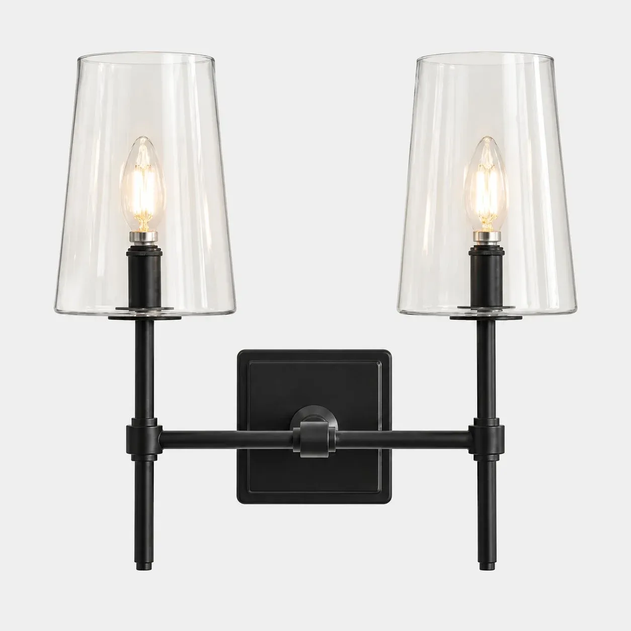 Black clear glass wall sconce, 2 heads