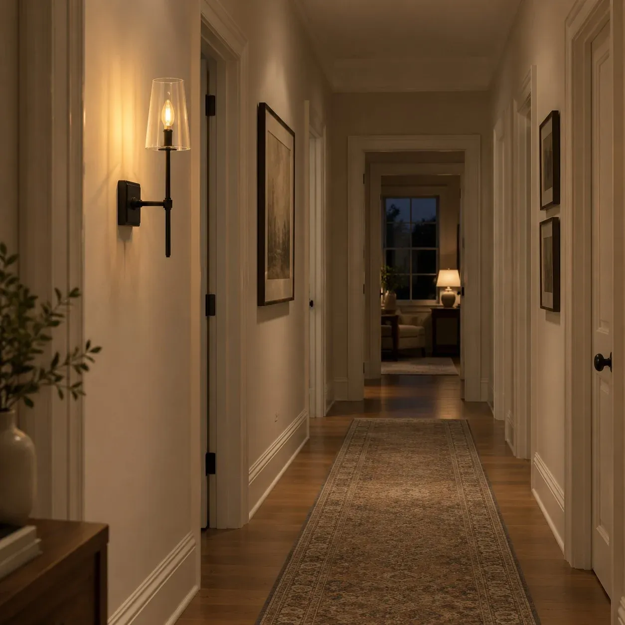 Hallway, 1 head black, switched on at night