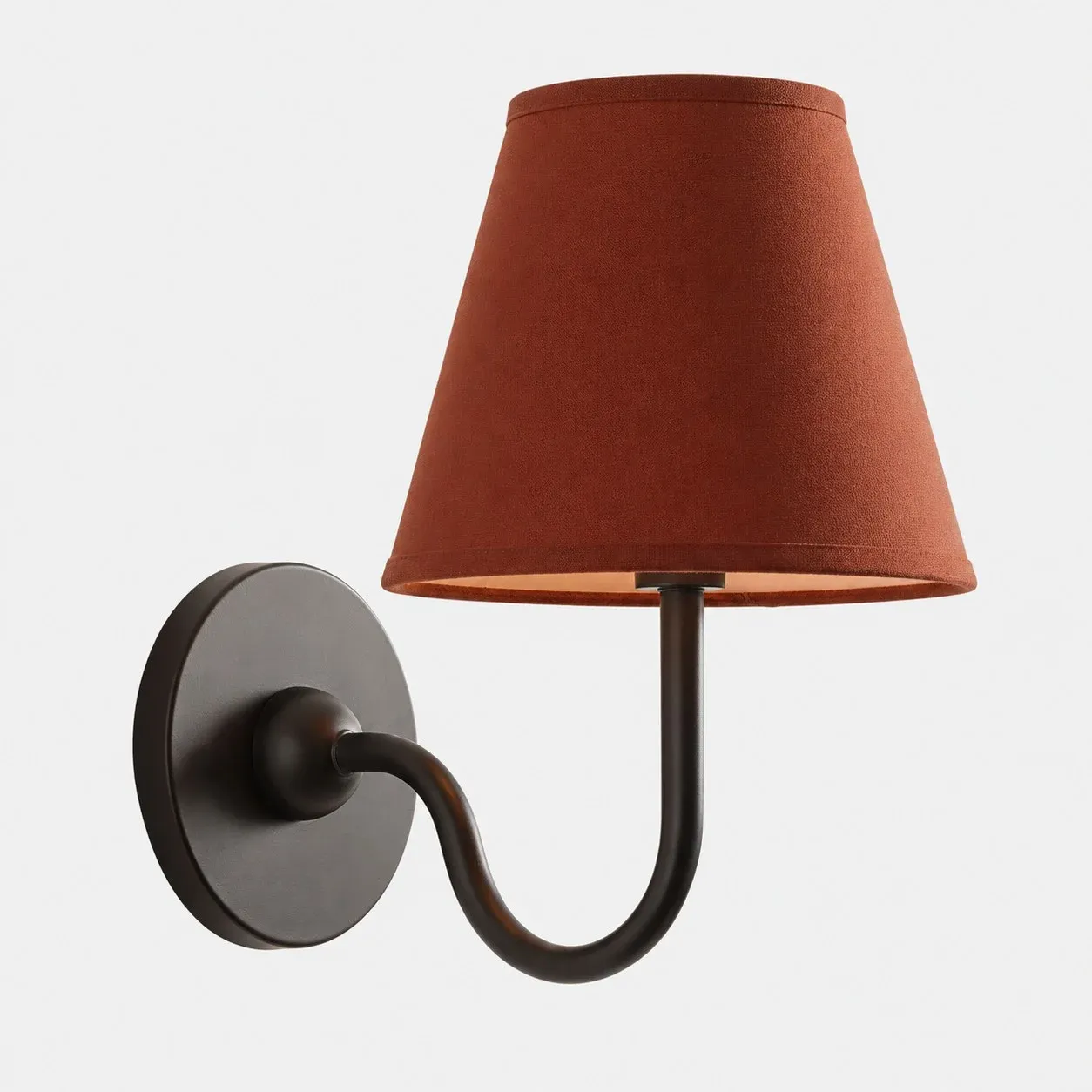 One-head matte black wall sconce with a red plain fabric shade