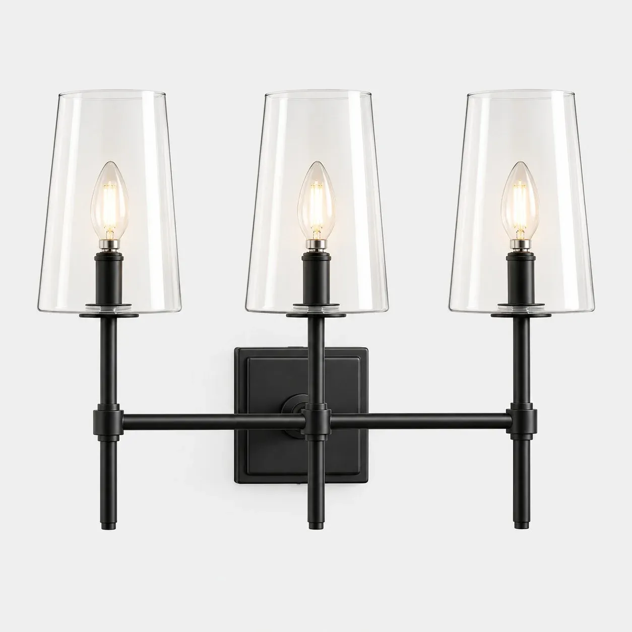 Black clear glass wall sconce, 3 heads