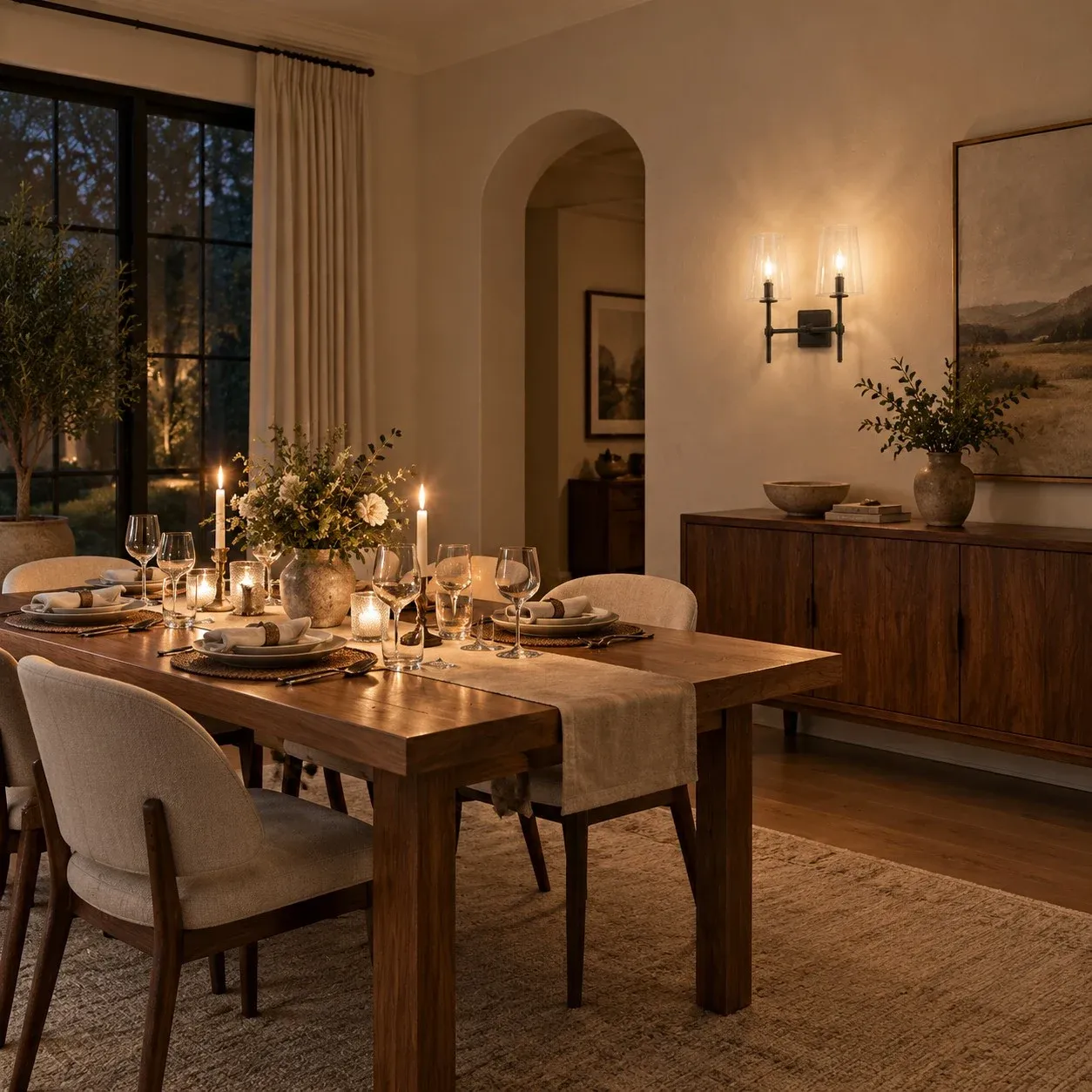 Dining room, 2 heads black, switched on at night