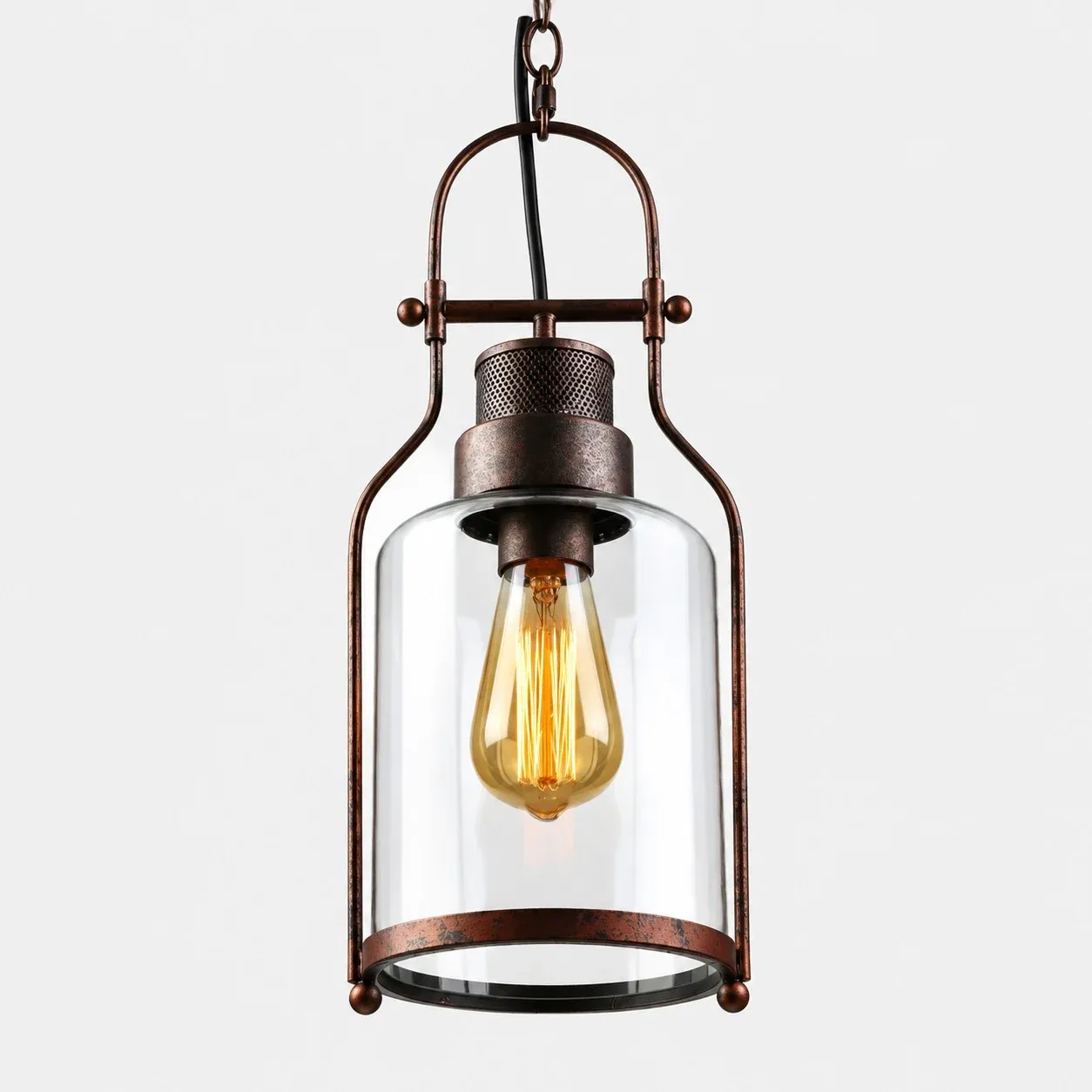Rust industrial metal glass pendant light