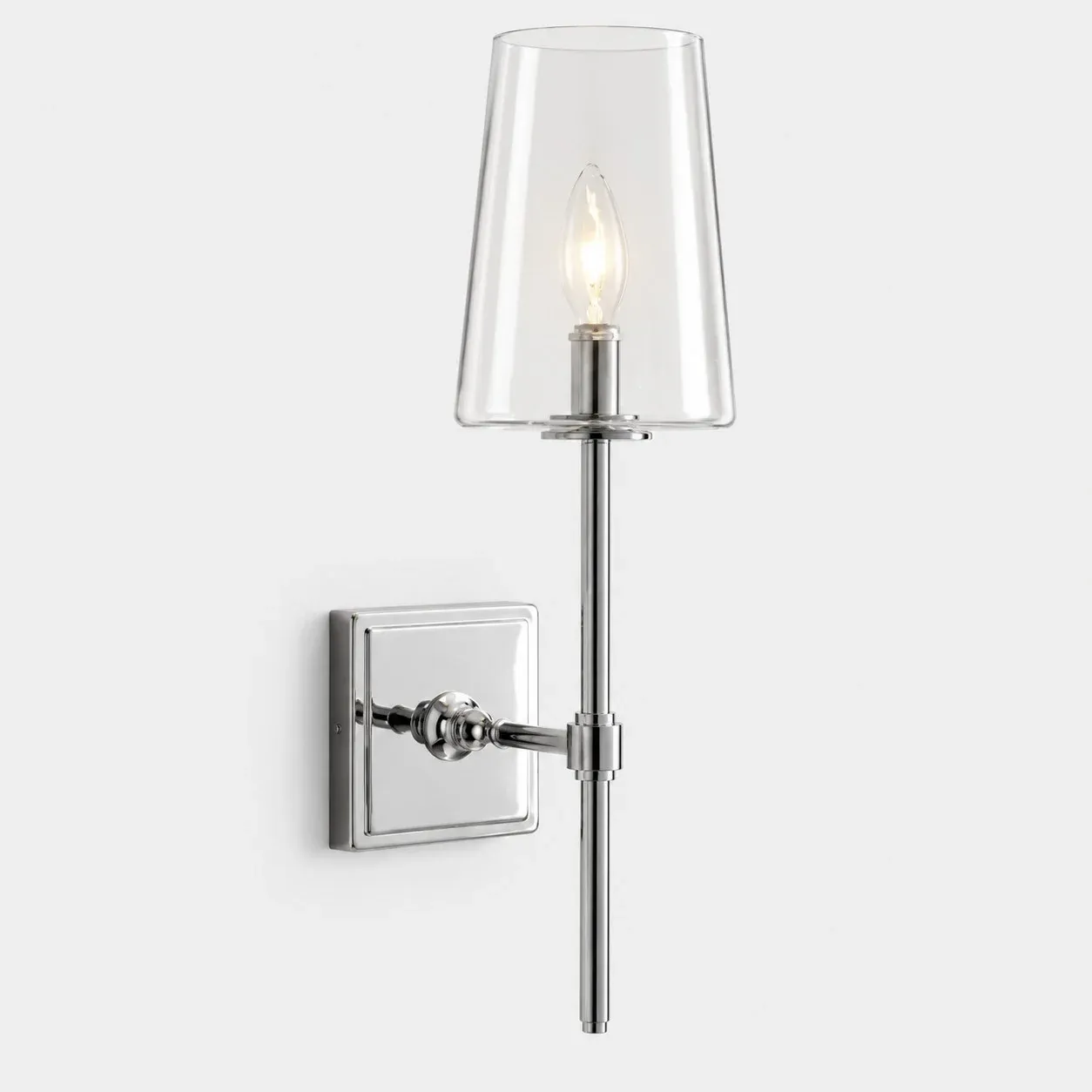 Nickel clear glass wall sconce, 1 head