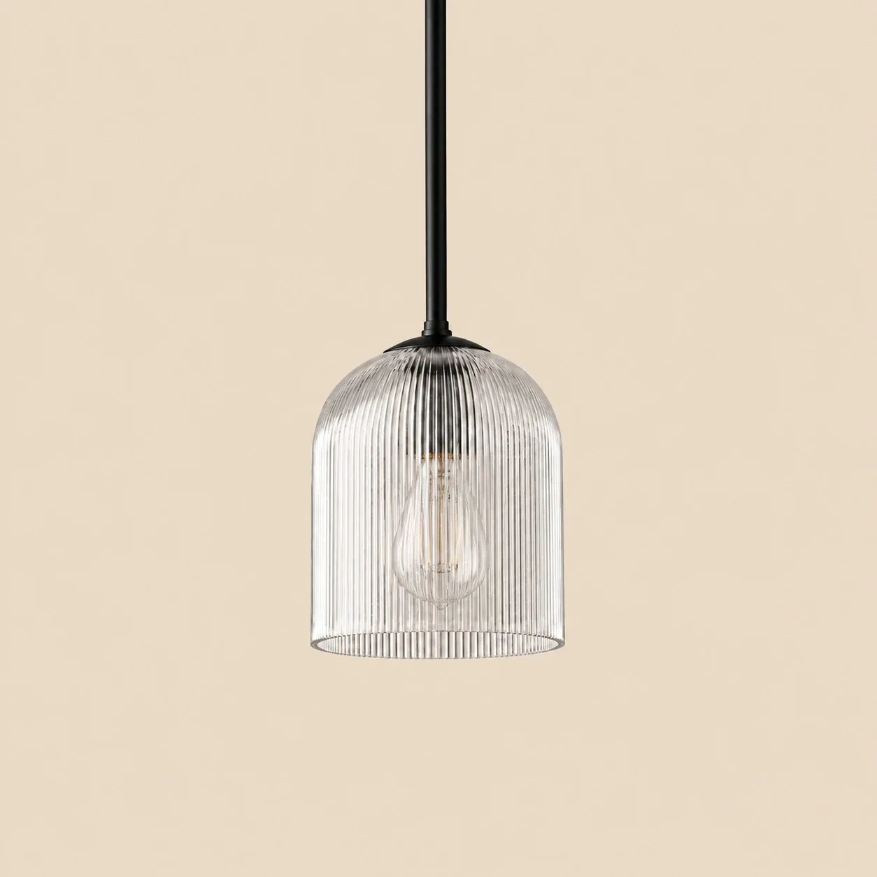 Small ribbed glass bell pendant in Black