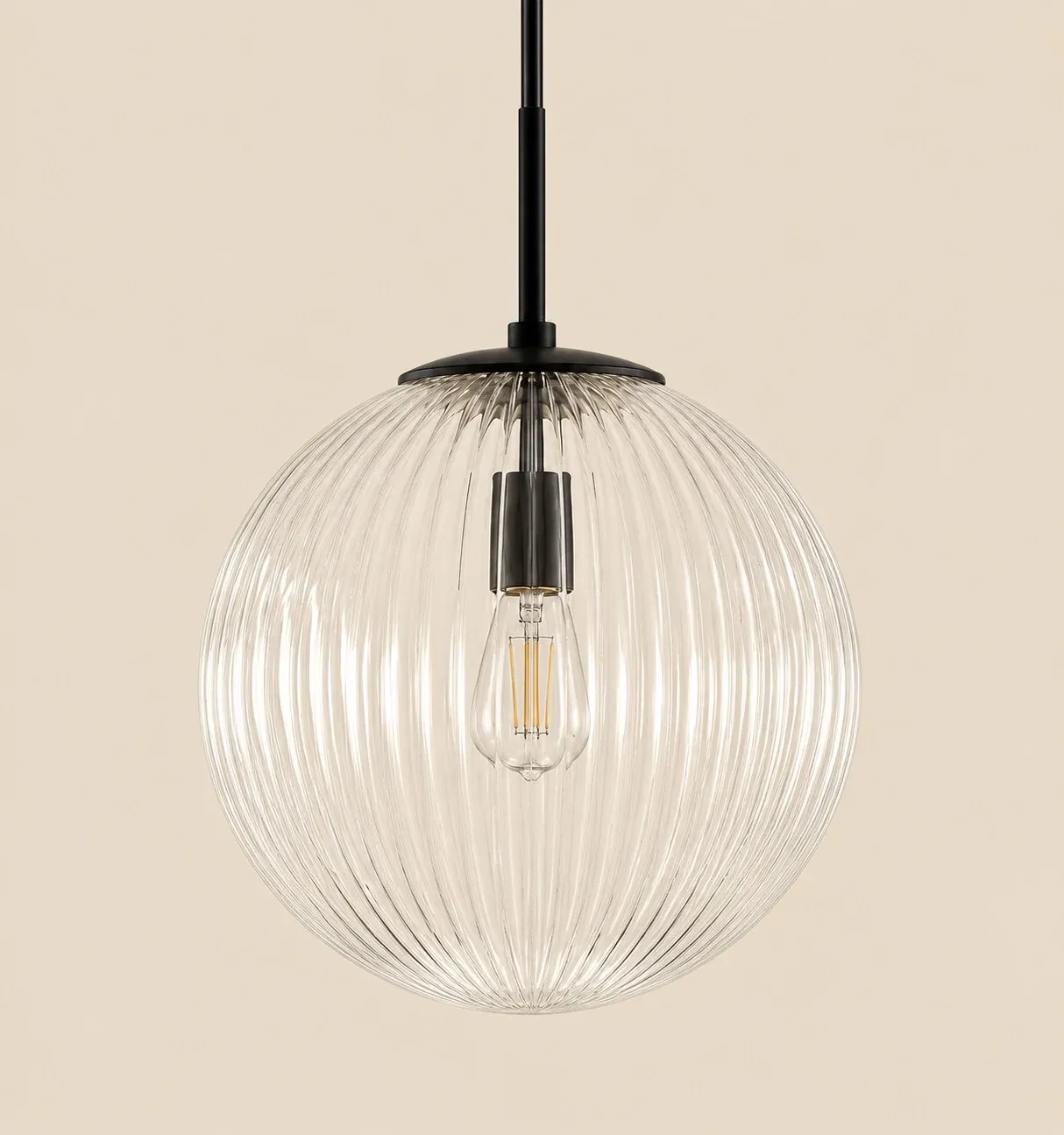 Ribbed glass globe pendant in Black