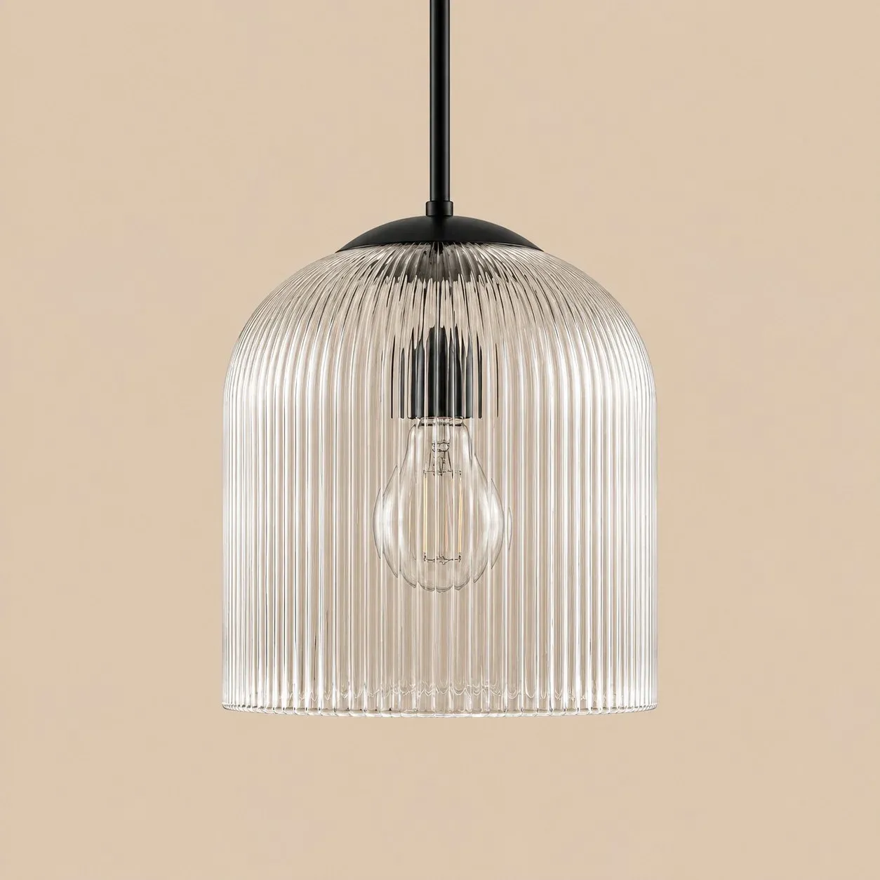 Medium ribbed glass bell pendant in Black