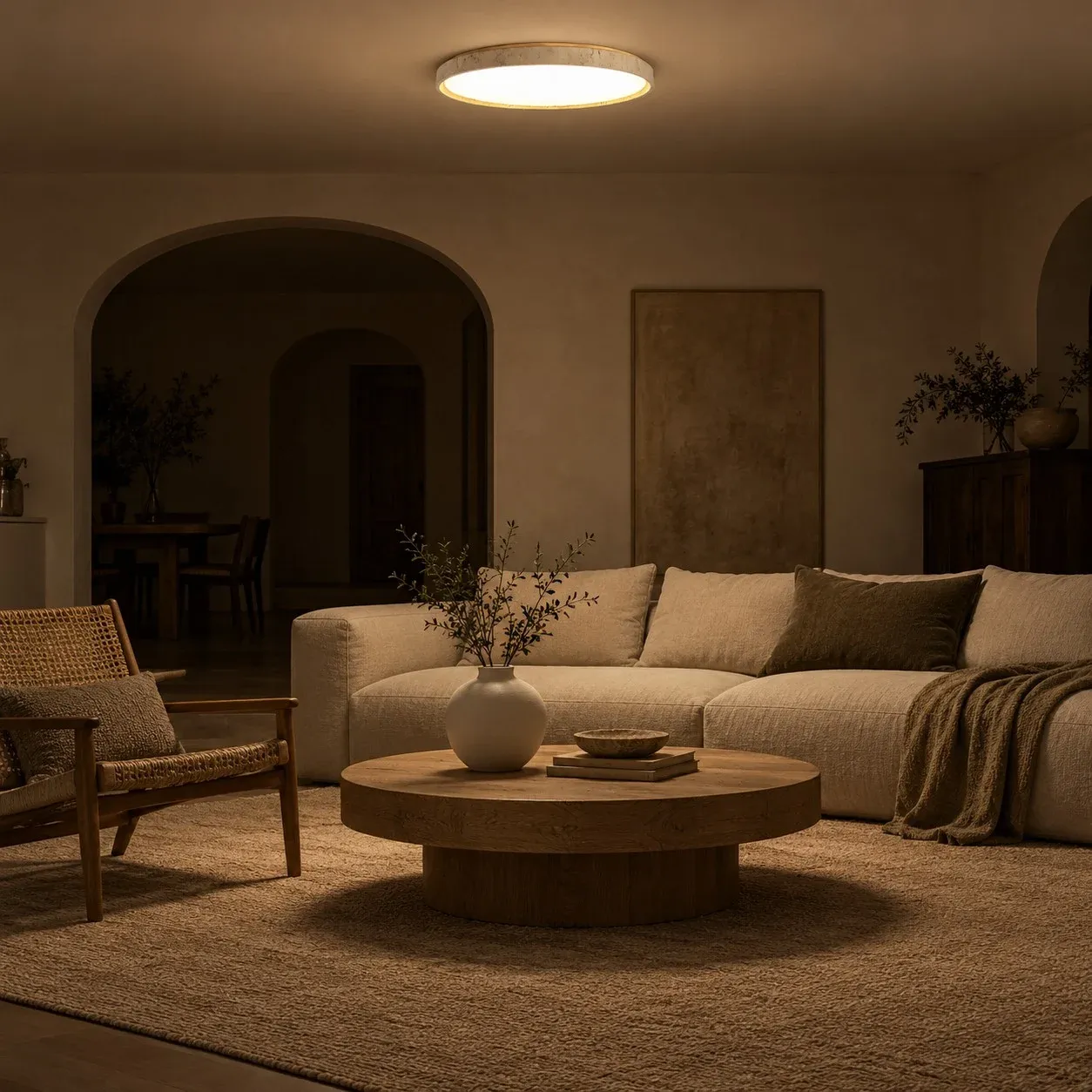Square living room scene, Wood Color, night, on