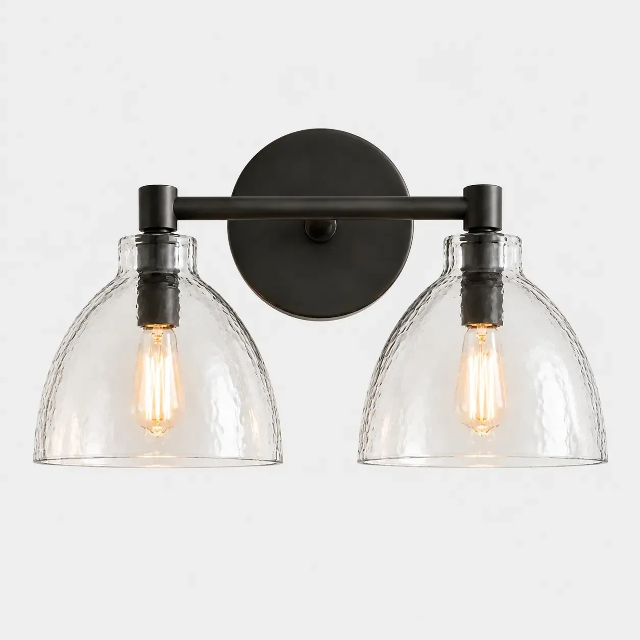 Two hammered glass bell wall sconce in Black