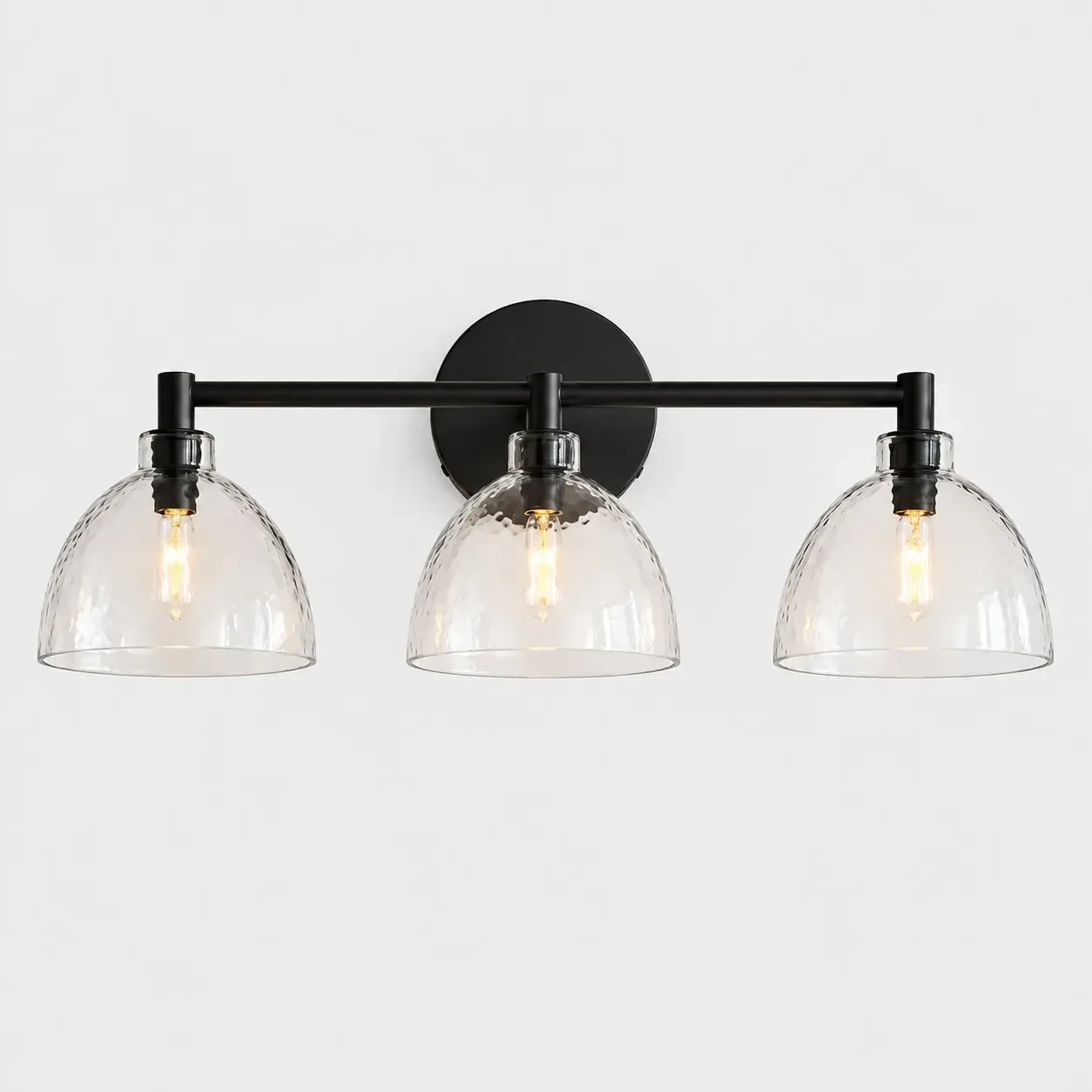 Three hammered glass bell wall sconce in Black