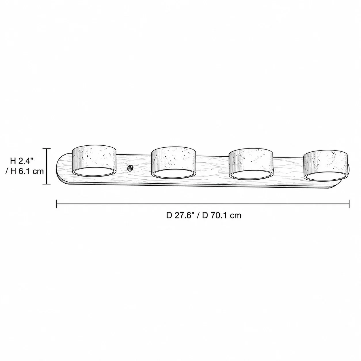 Dimension drawing of the four-light bar, 27.6 inches long and 2.4 inches high