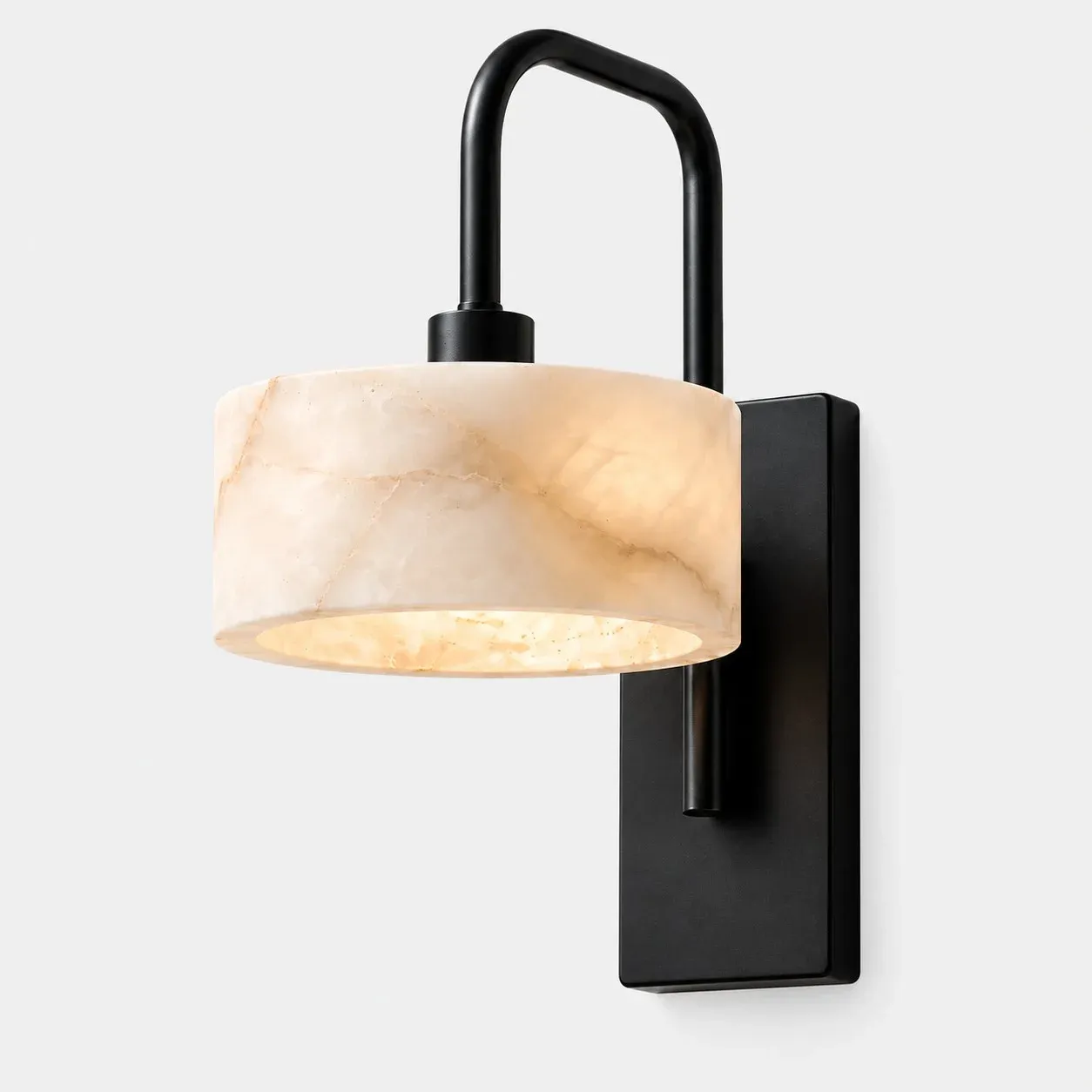 Straight alabaster shade on a black metal backplate