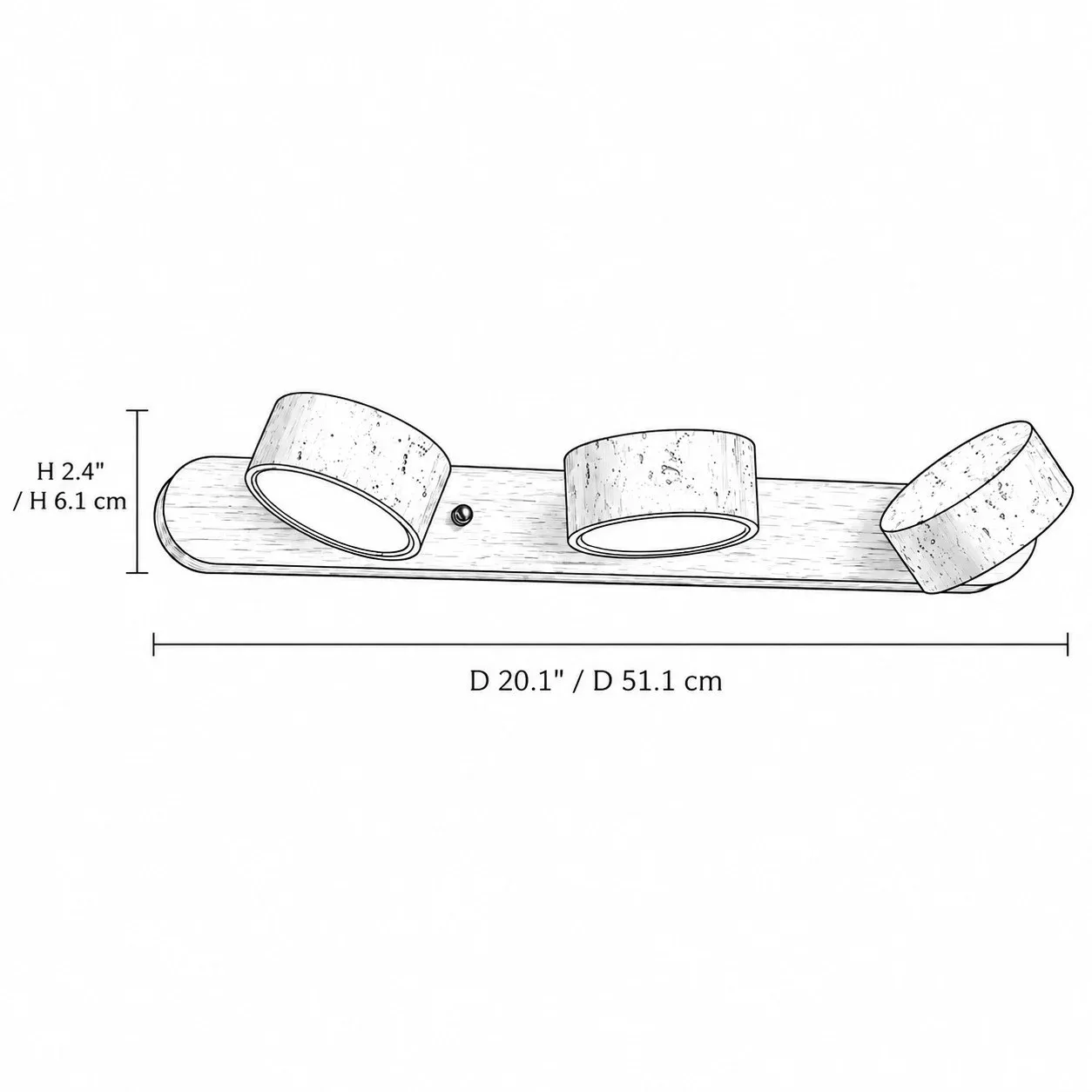 Dimension drawing of the three-light bar, 20.1 inches long and 2.4 inches high