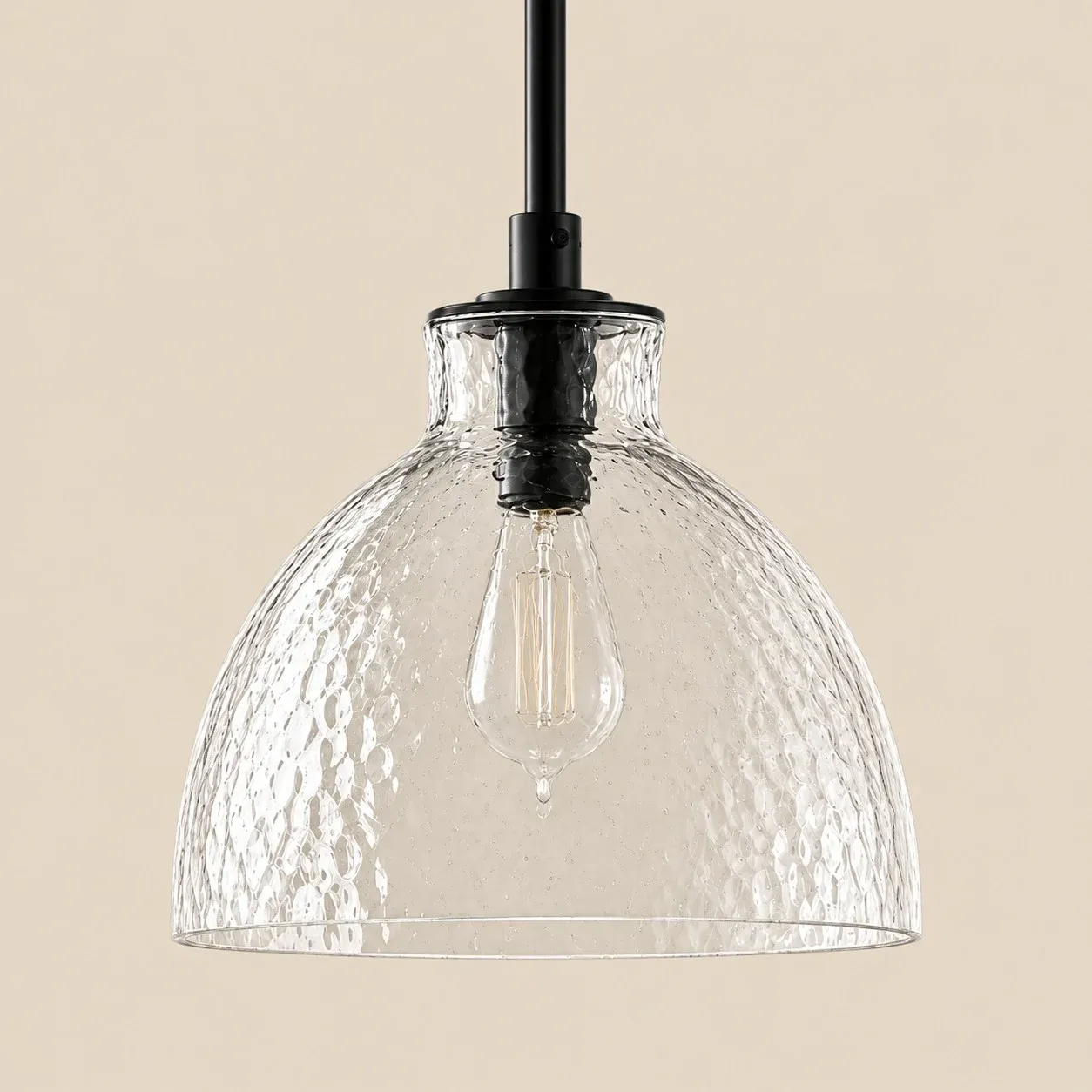 17 inch hammered glass bell pendant in Black
