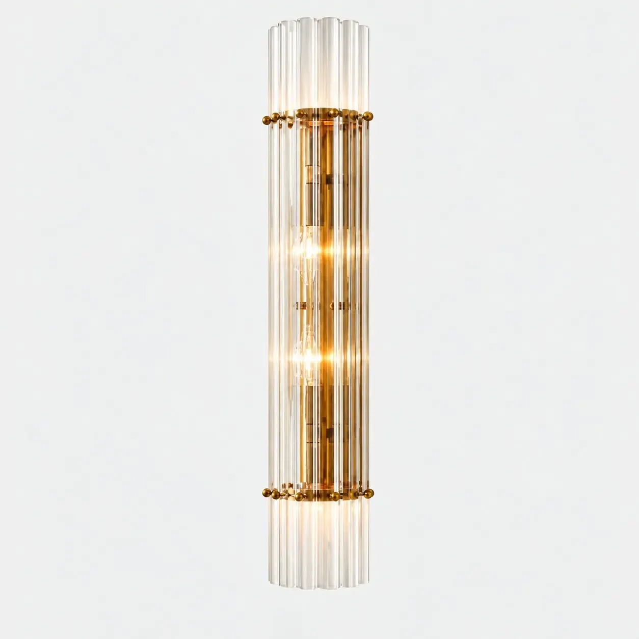 Tumbled brass 4-light ribbed crystal wall sconce
