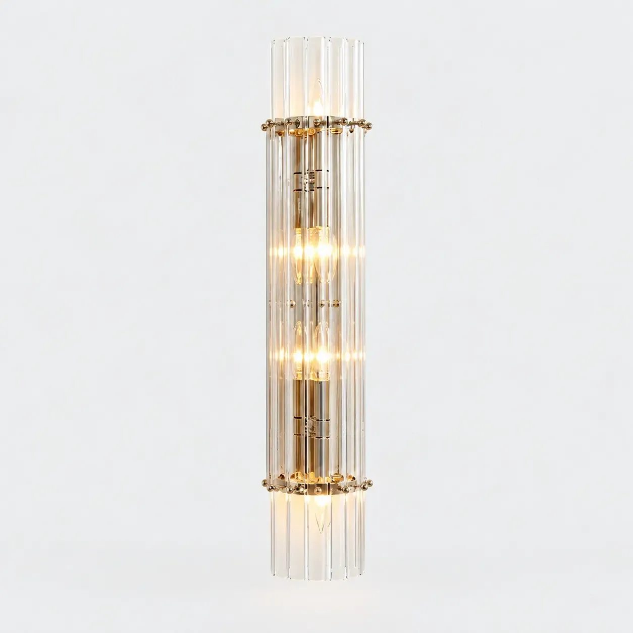 Polished nickel 4-light ribbed crystal wall sconce