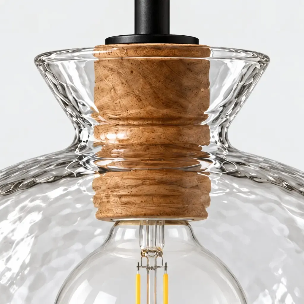 Cork collar with one bulb hanging inside the dome pendant