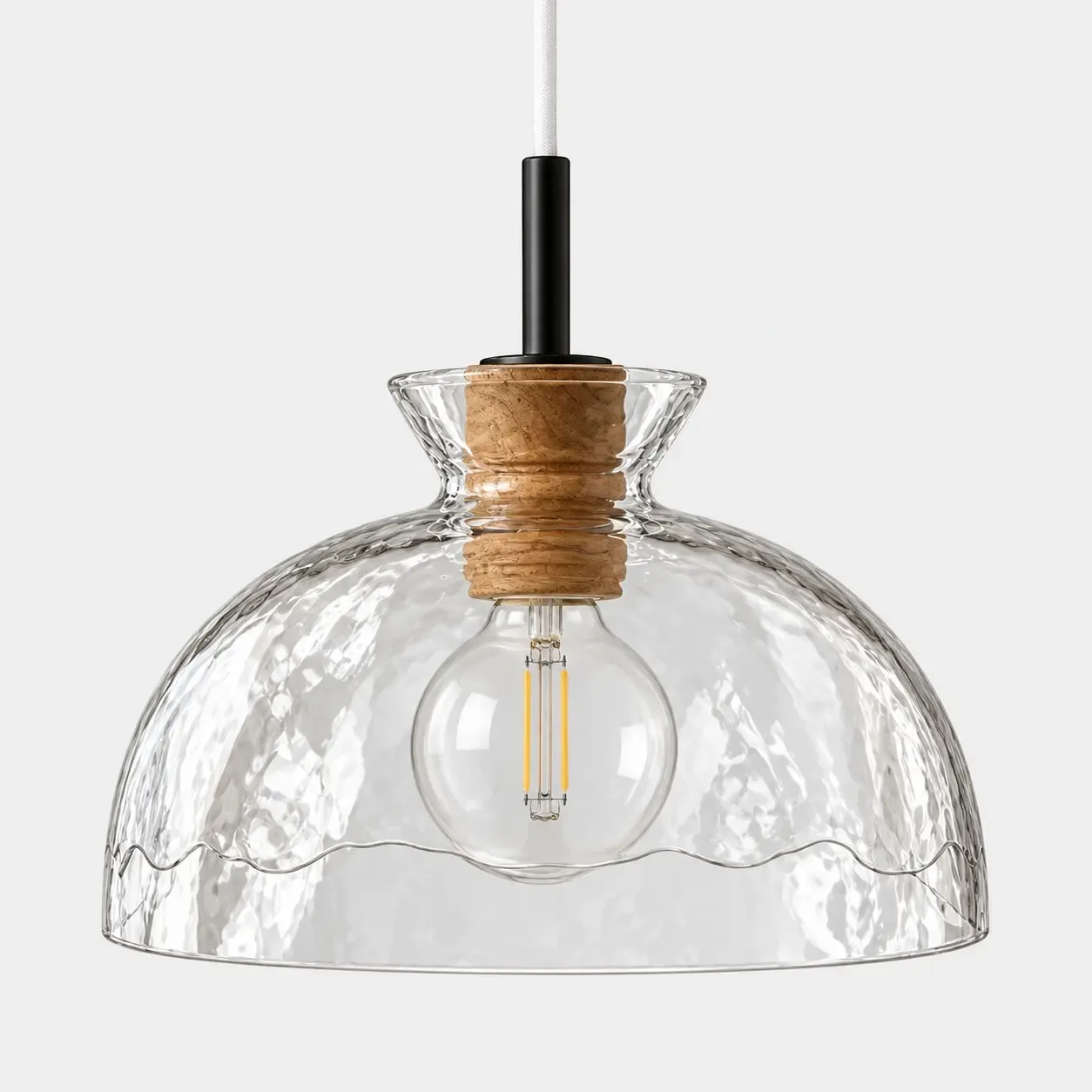 Hammered glass dome pendant with a cork collar