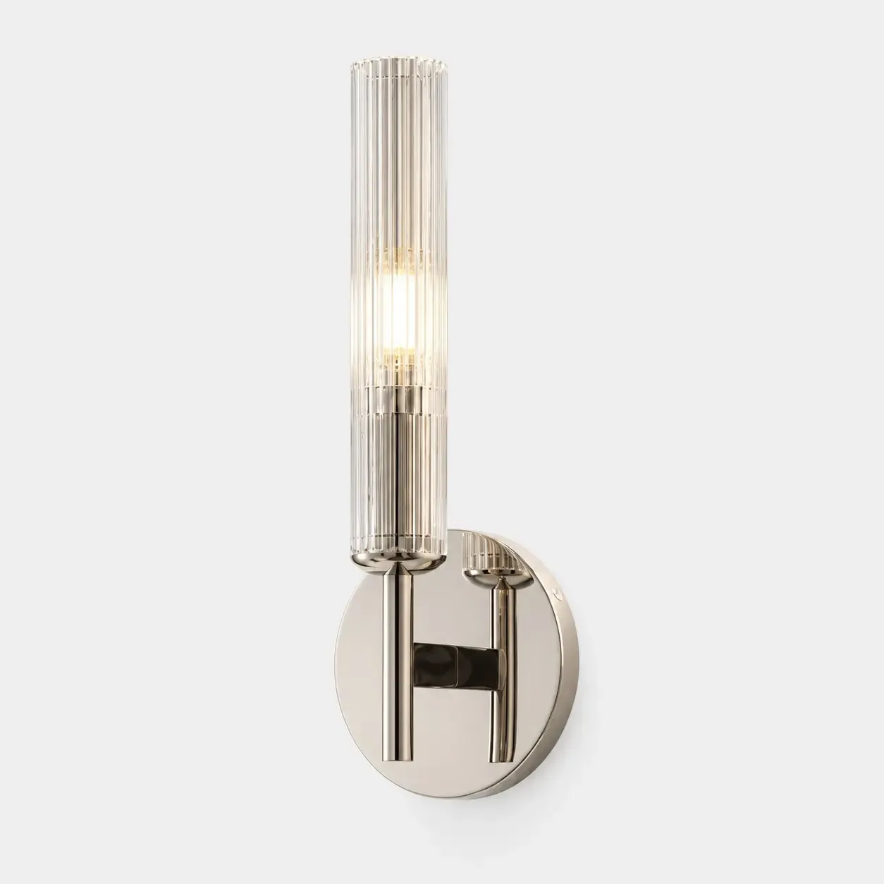 Chrome one-light ribbed glass tube wall sconce