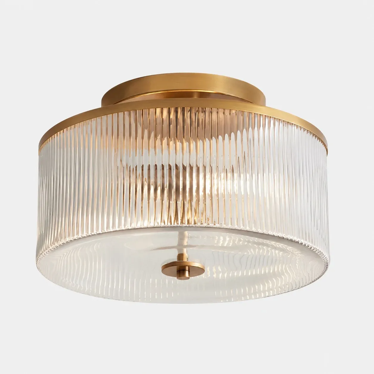 Brass ribbed glass drum ceiling light