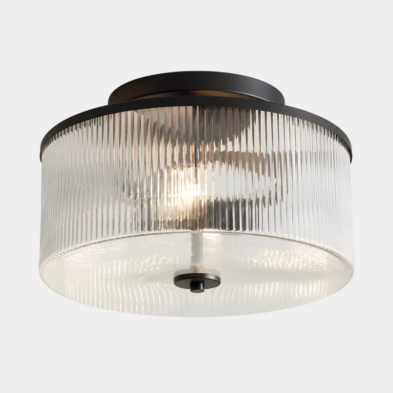 Black ribbed glass drum ceiling light