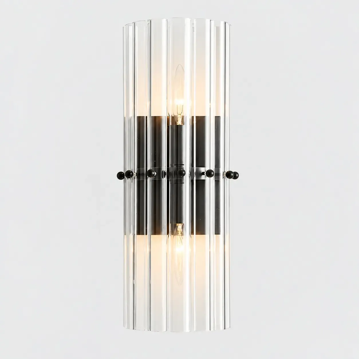 Bronze 2-light ribbed crystal wall sconce
