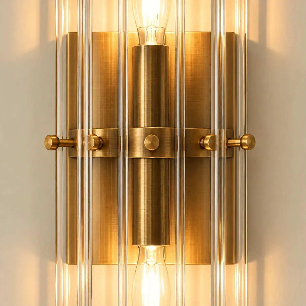 Brushed brass pin band on the 2-light sconce