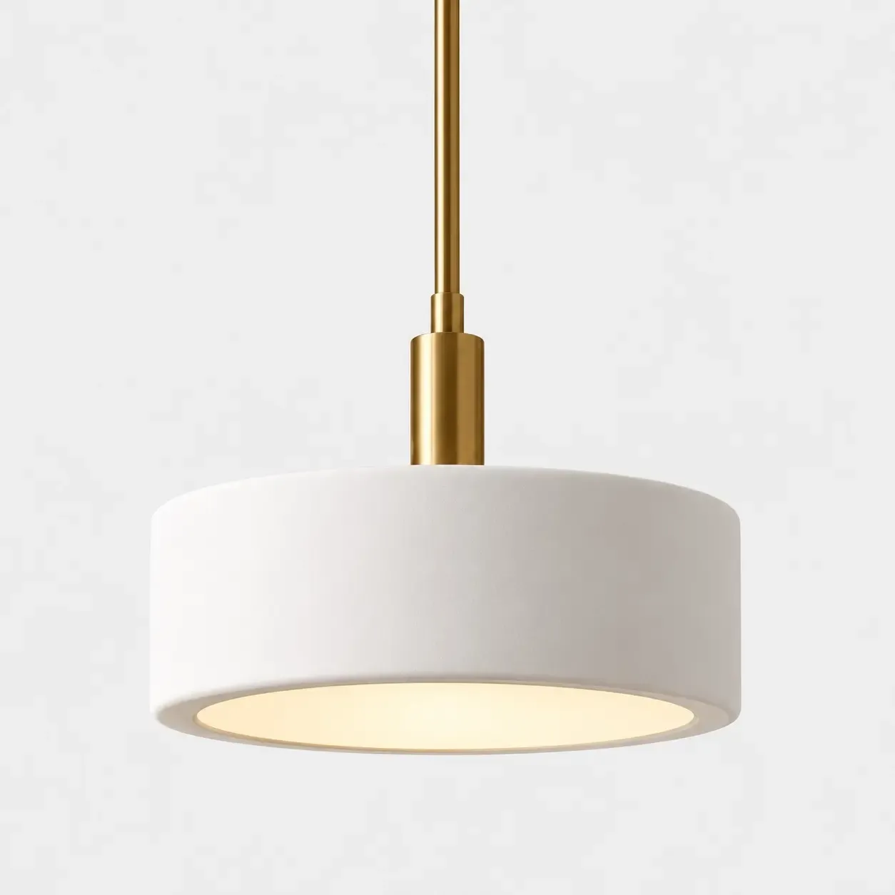 Suspension cylindrique en porcelaine blanche de 35,5 cm (14 pouces) avec tige métallique, lumière diffusée par le bas ouvert