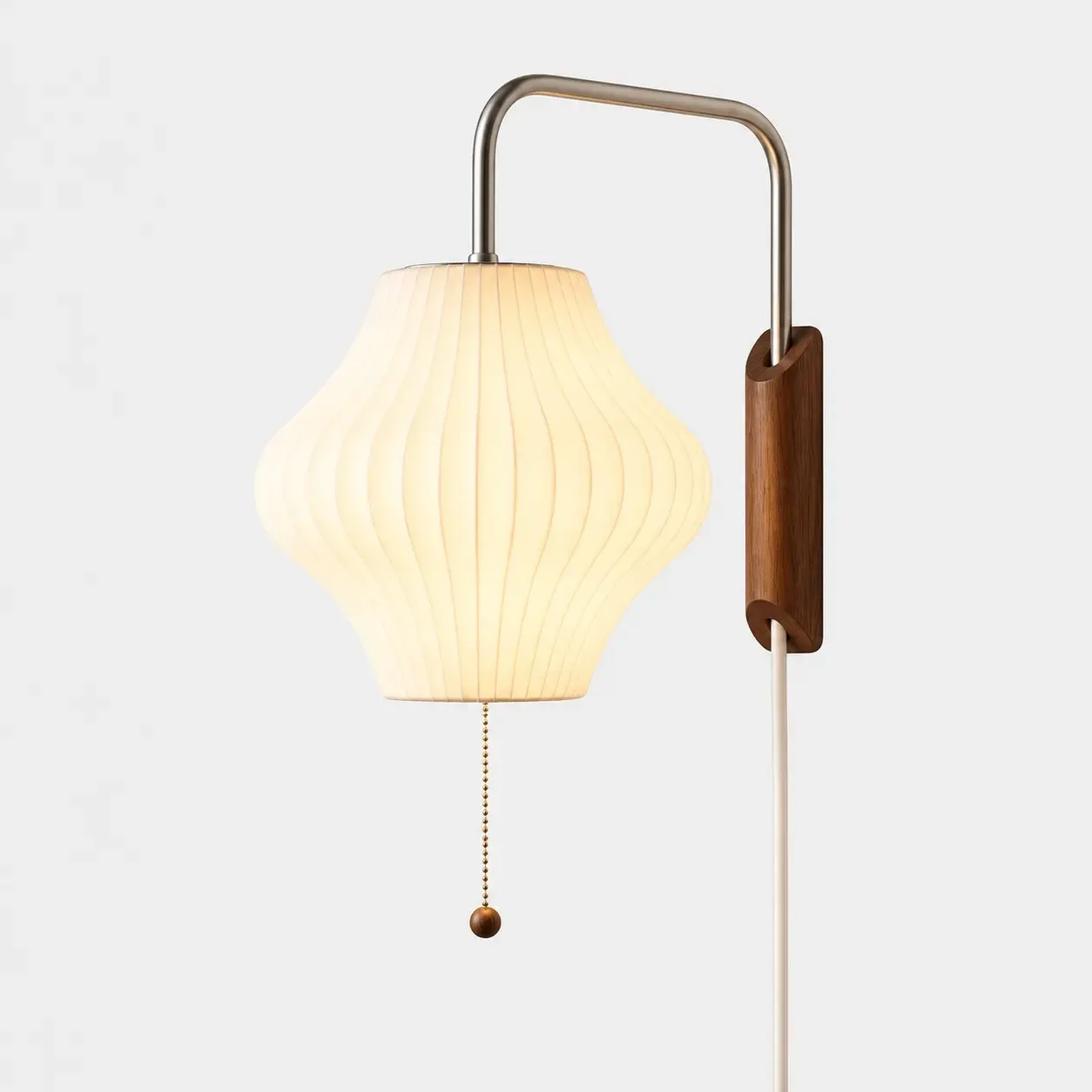 Lantern ribbed wall sconce on a light background, shade lit