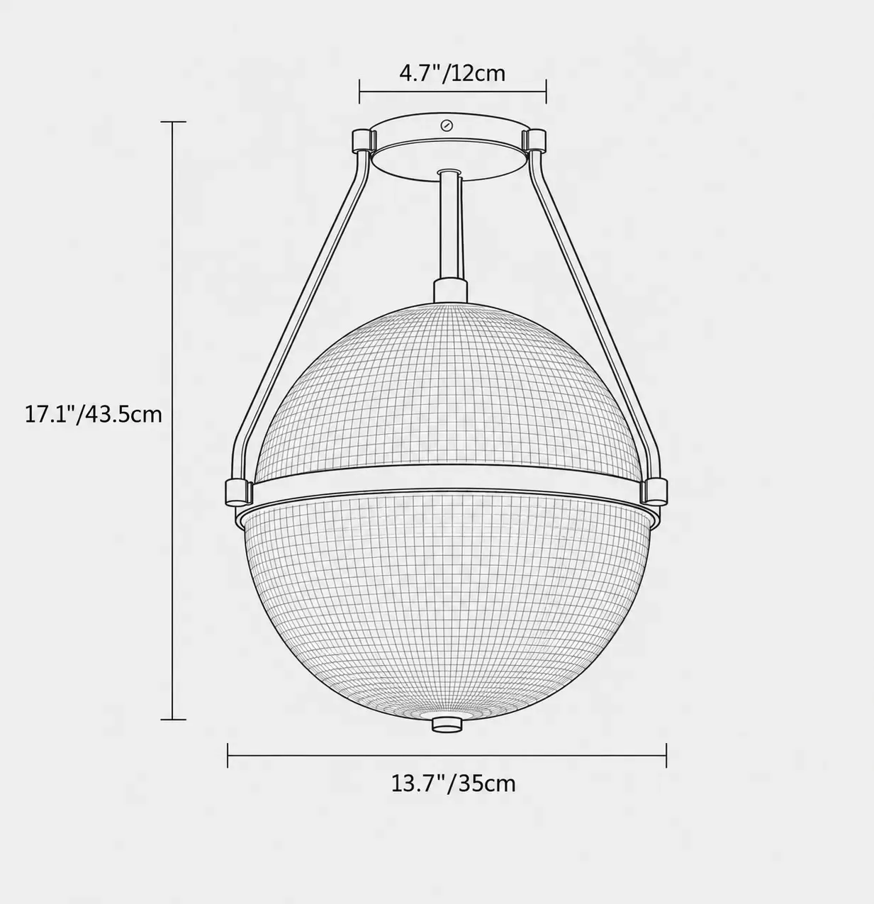 Afmetingen volgens tekening: 13,7 inch of 35 centimeter breed, 17,1 inch of 43,5 centimeter hoog, luifel 4,7 inch of 12 centimeter