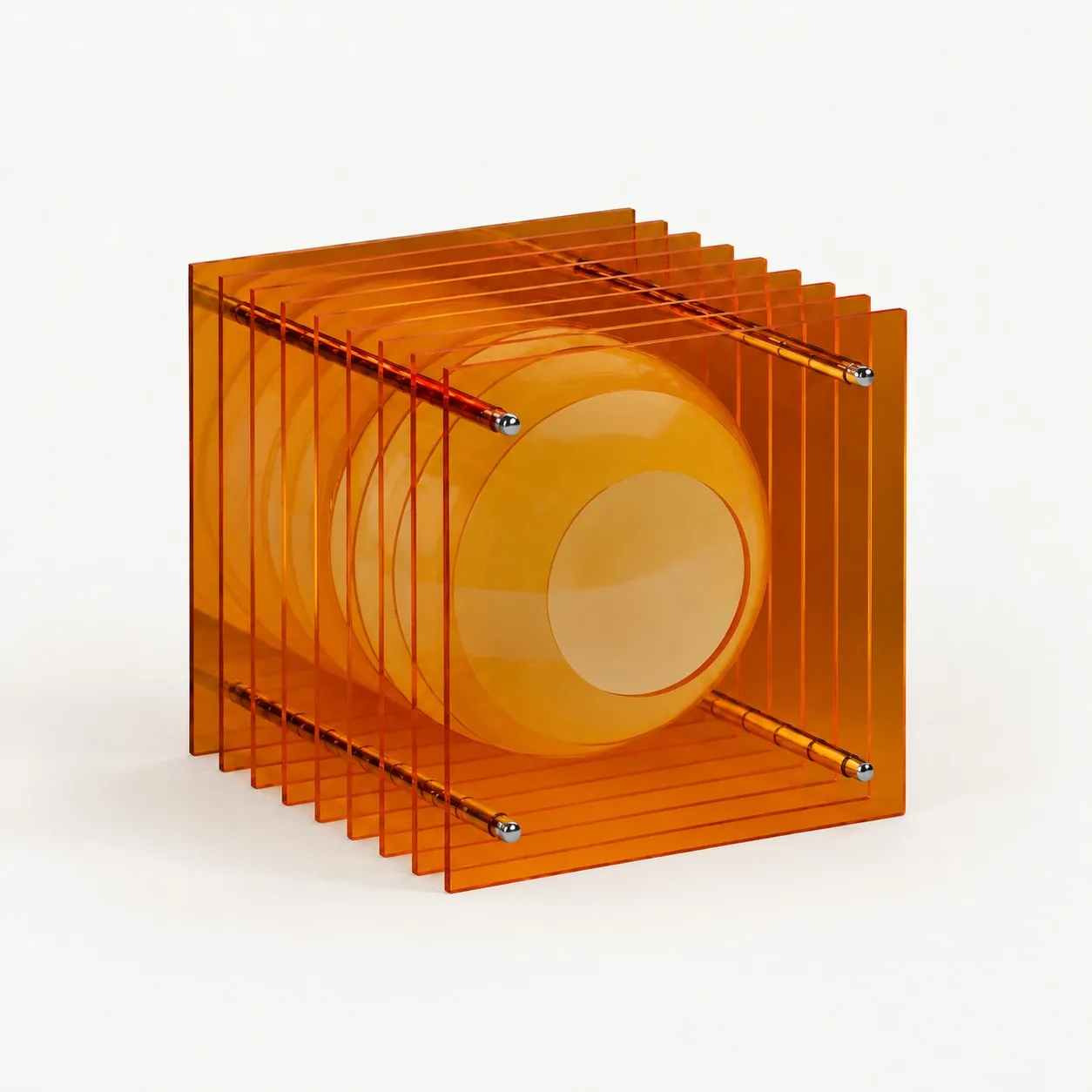 Orange acrylic cube lamp, unlit