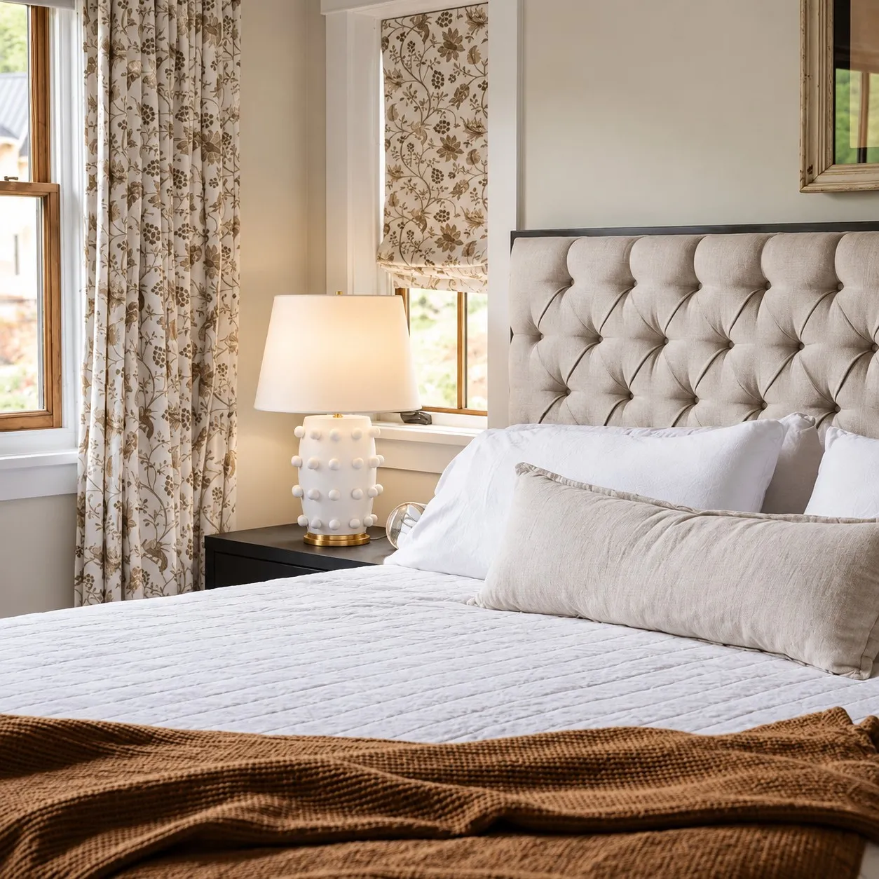White porcelain table lamp on a nightstand