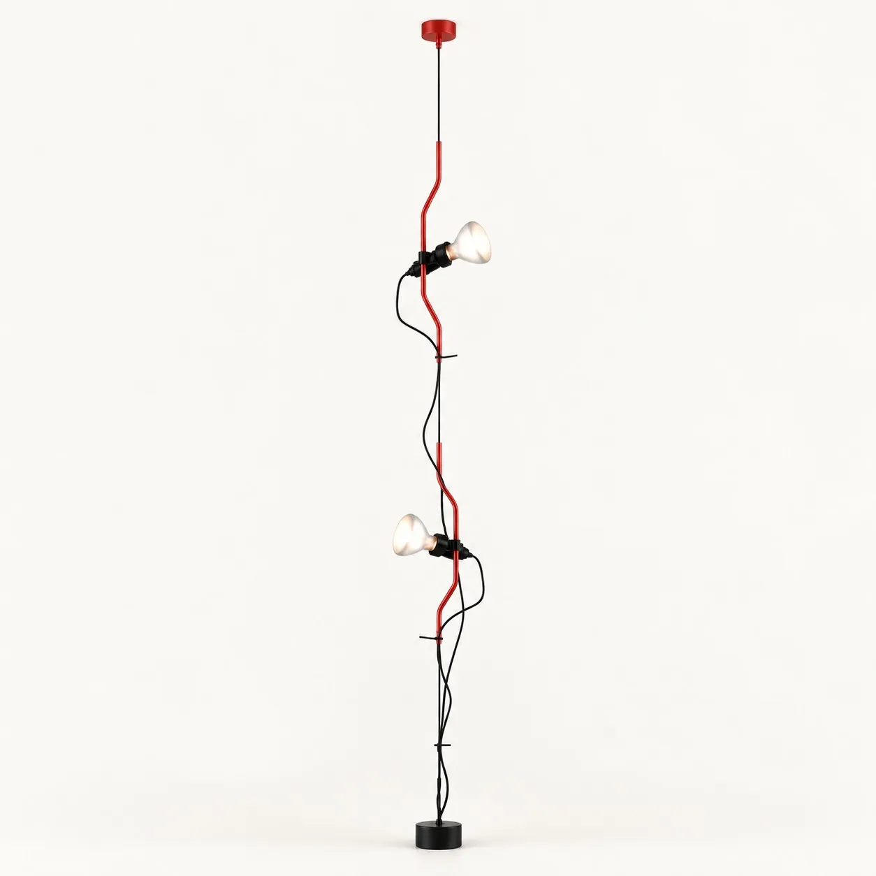 Red ceiling-to-floor lamp with two heads