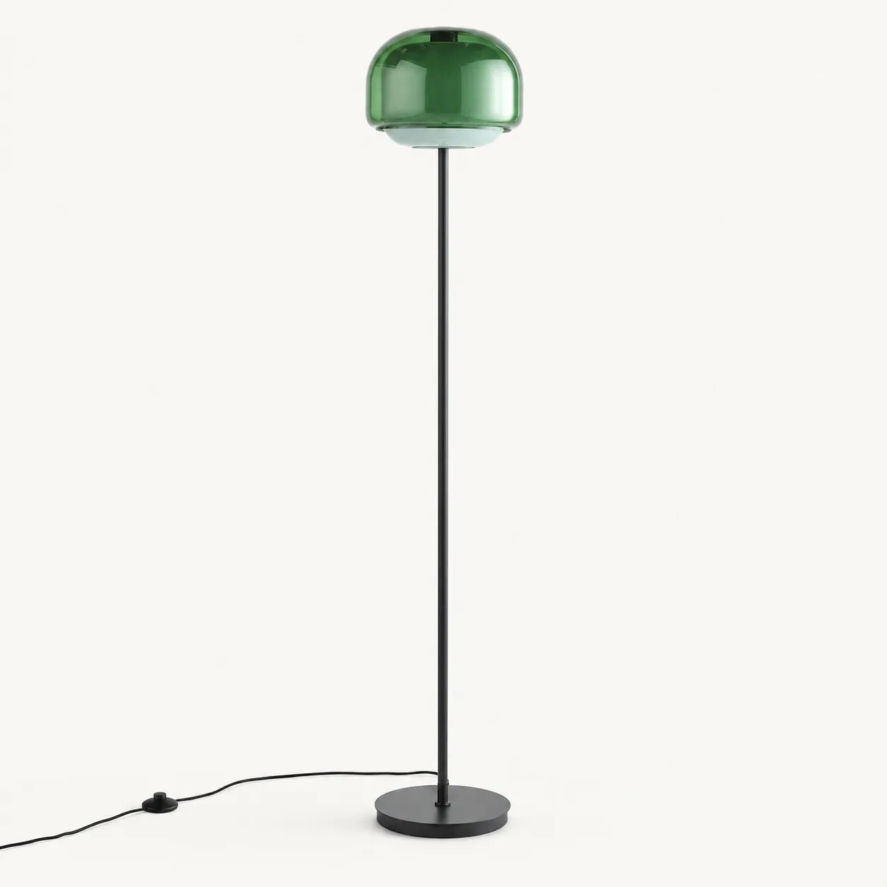 Sanae round-shade glass floor lamp in Gray Green