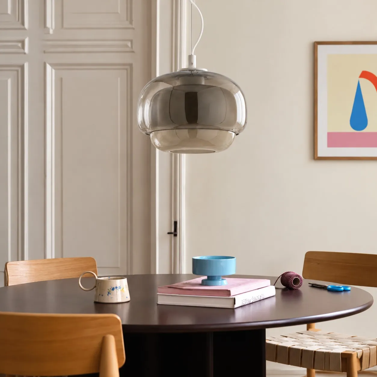Smoke Gray pendant over a dining table
