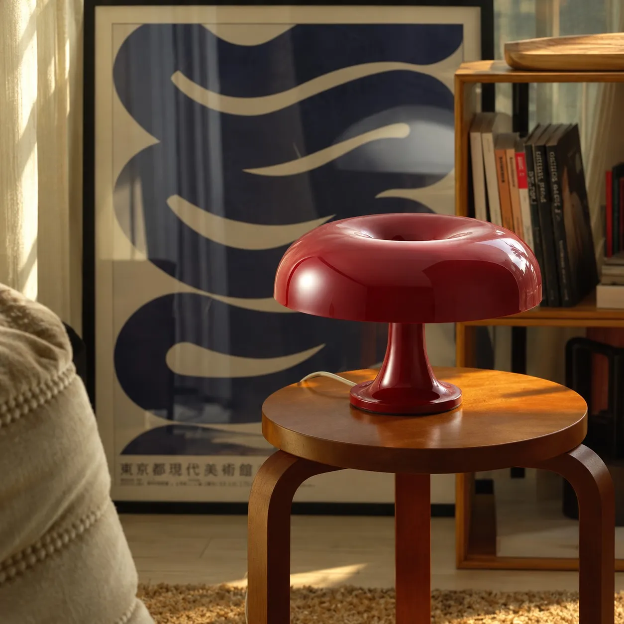 Lamp on a round side table