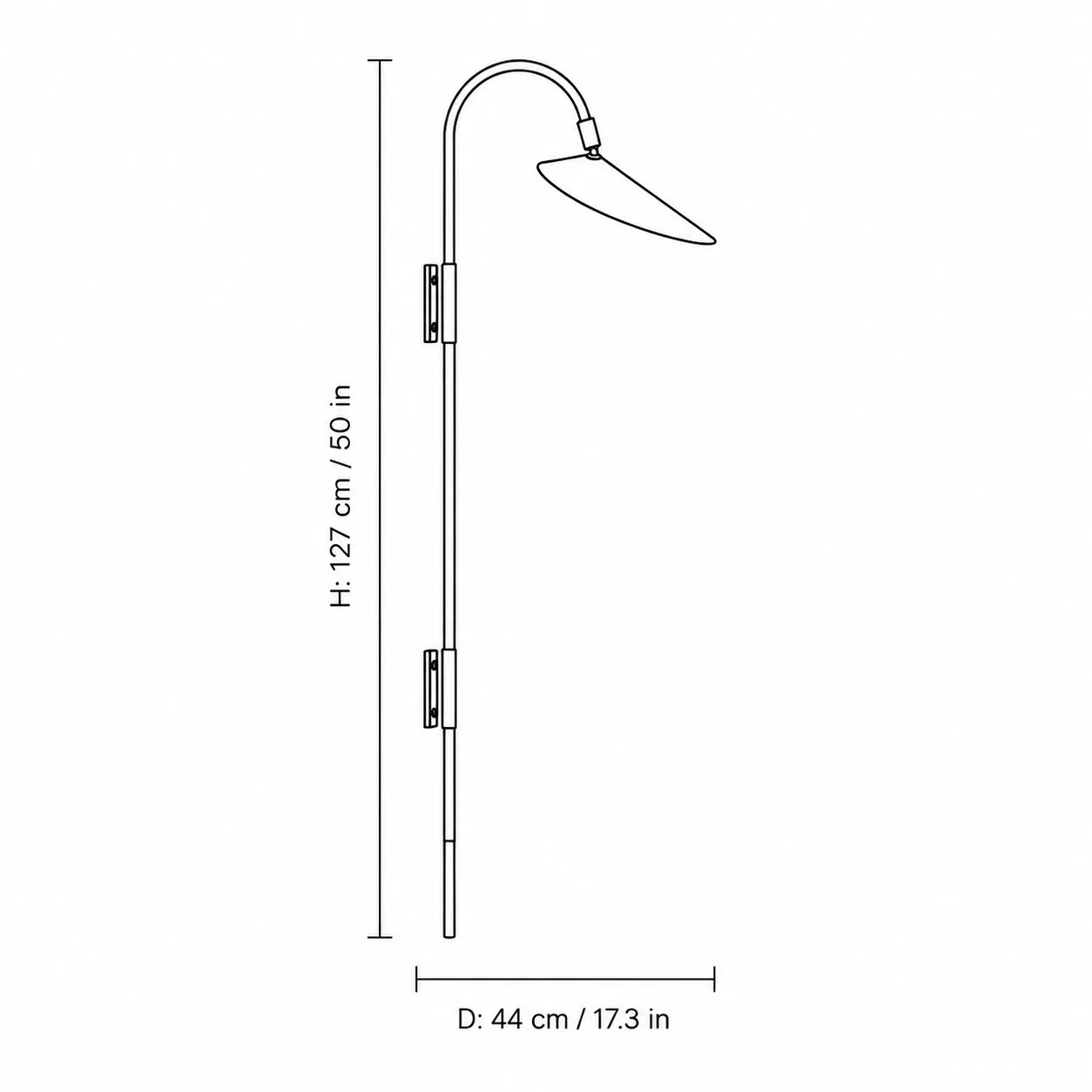 Dimension drawing of the tall wall lamp