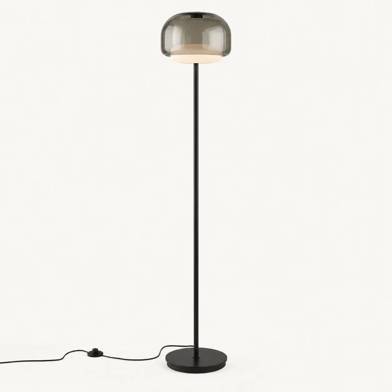 Sanae round-shade glass floor lamp in Smoke Gray
