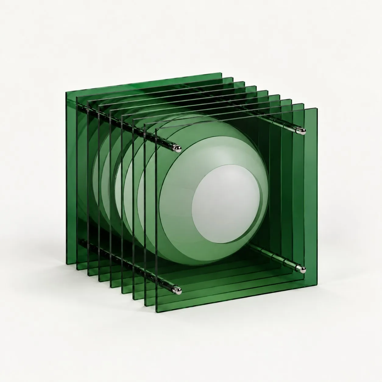 Green acrylic cube lamp, unlit