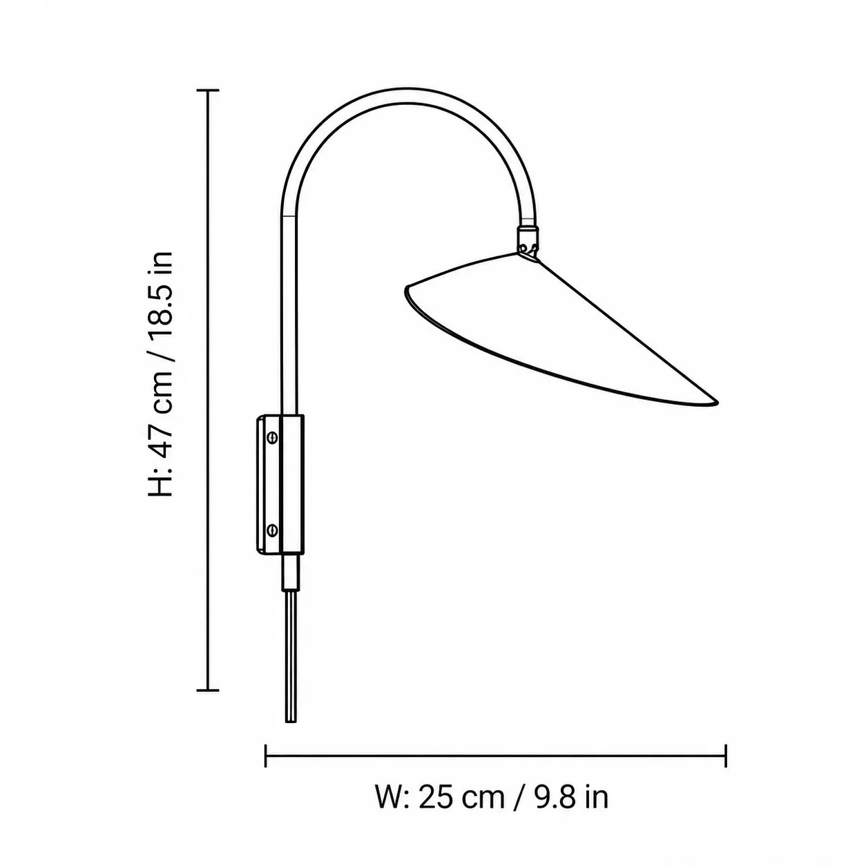 Dimension drawing of the wall lamp