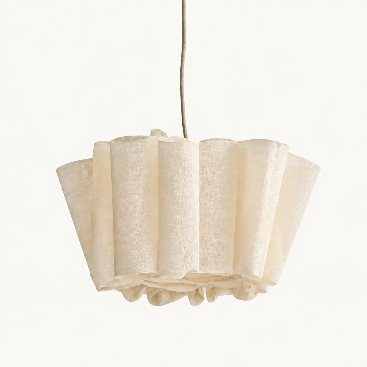 Pleated linen pendant from below