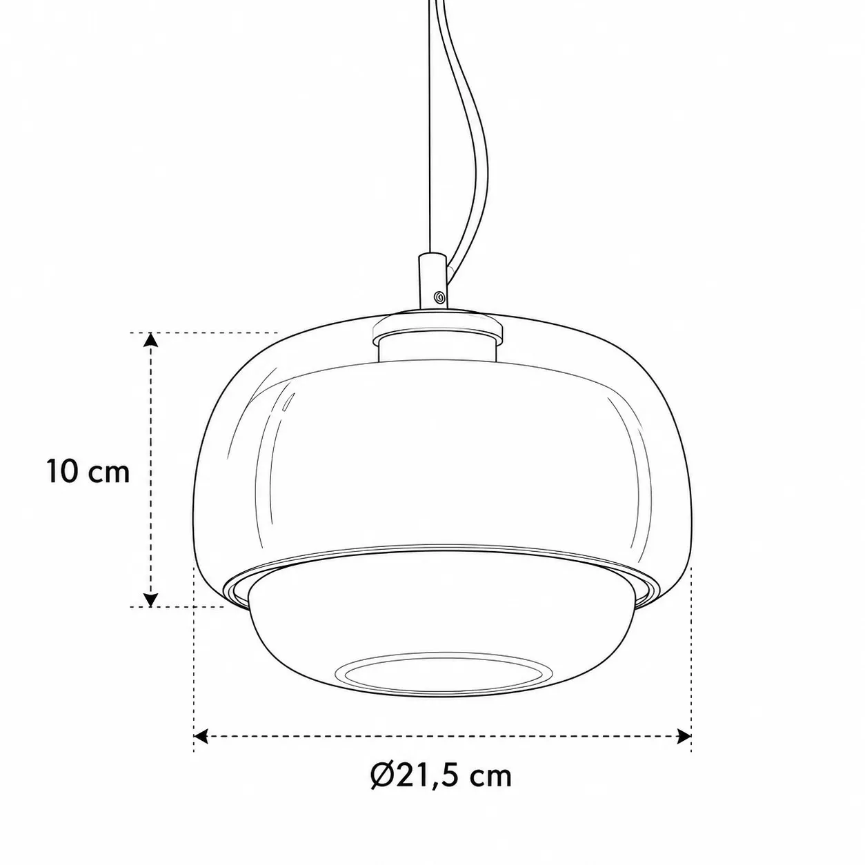 Dimension drawing of the double-dome glass pendant