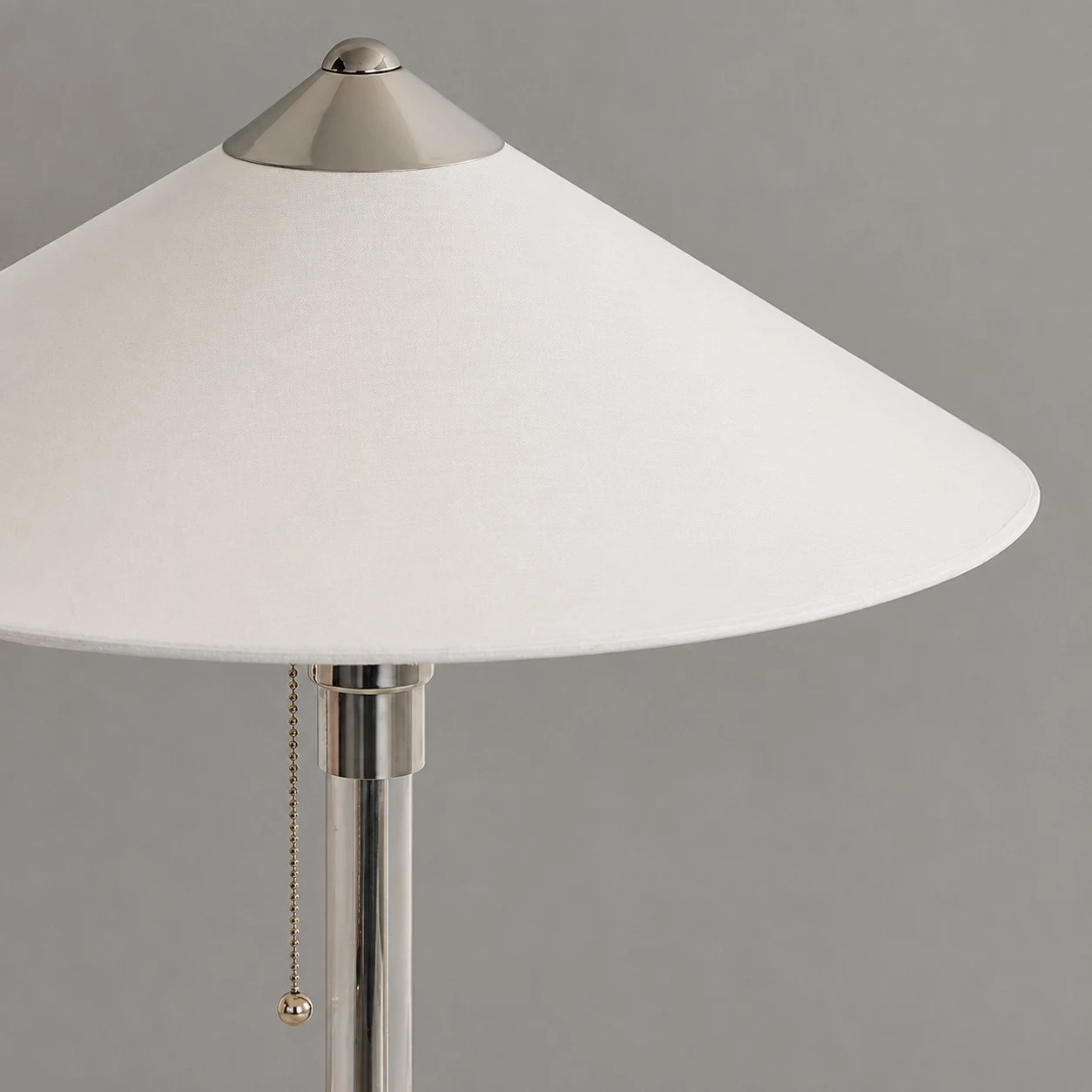 Fabric shade and pull chain detail